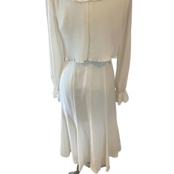Love Field 70s Chiffon Flowing, Ruffle Ivory Dress, Size 8 - Picture 2 of 5